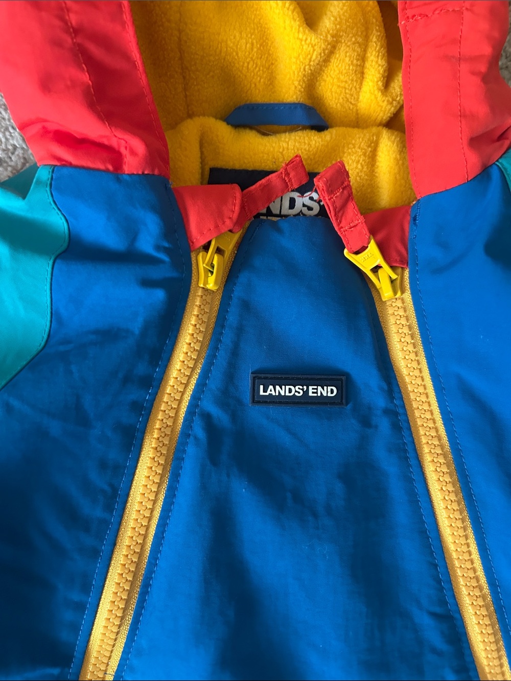 Lands' End Kids Colorblock Hooded Snowsuit in Blue, Teal & Red - Picture 2 of 5